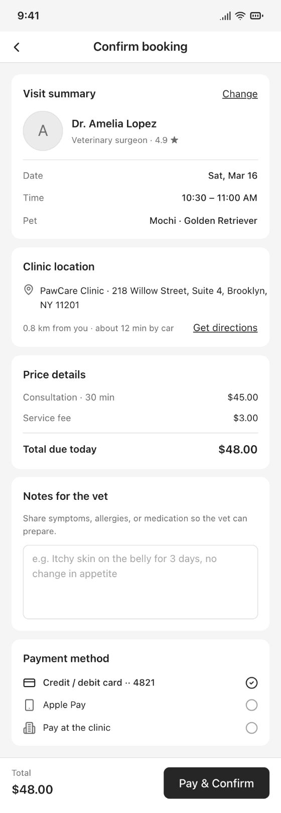 Booking app · Confirm · AI-generated wireframe prototype in popop-draw