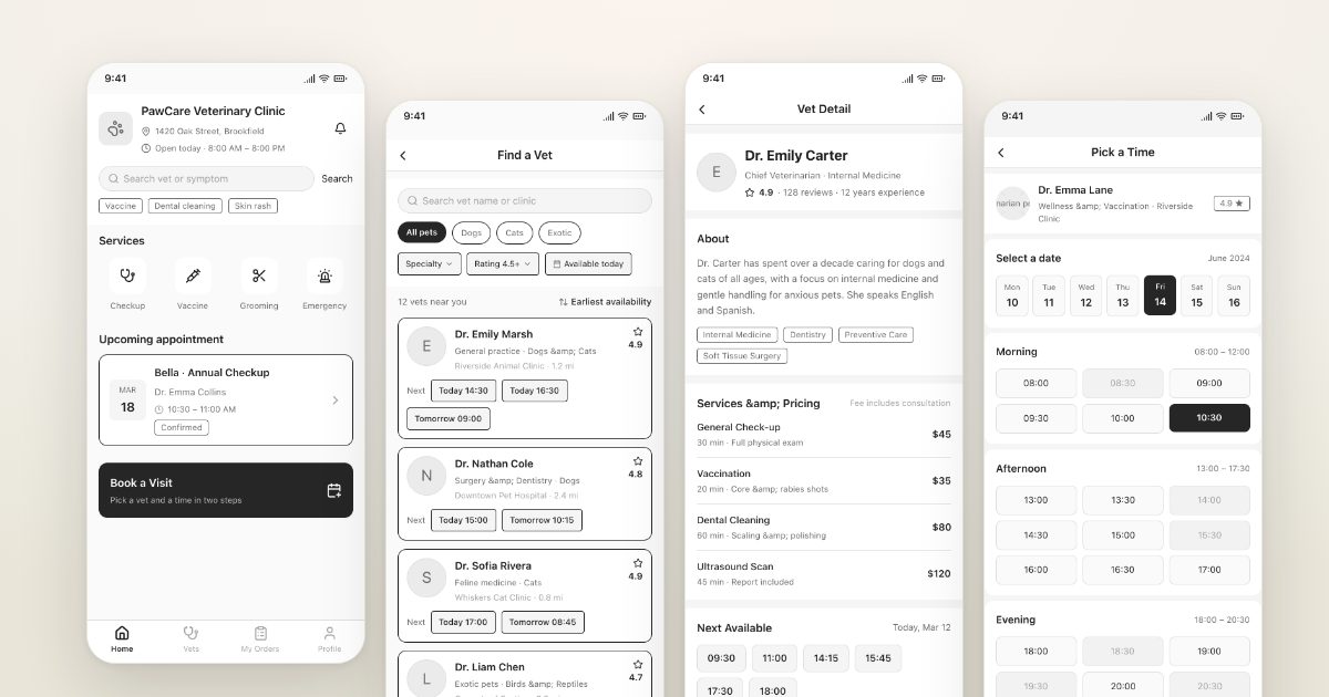 Booking app · AI-generated wireframe prototype in popop-draw