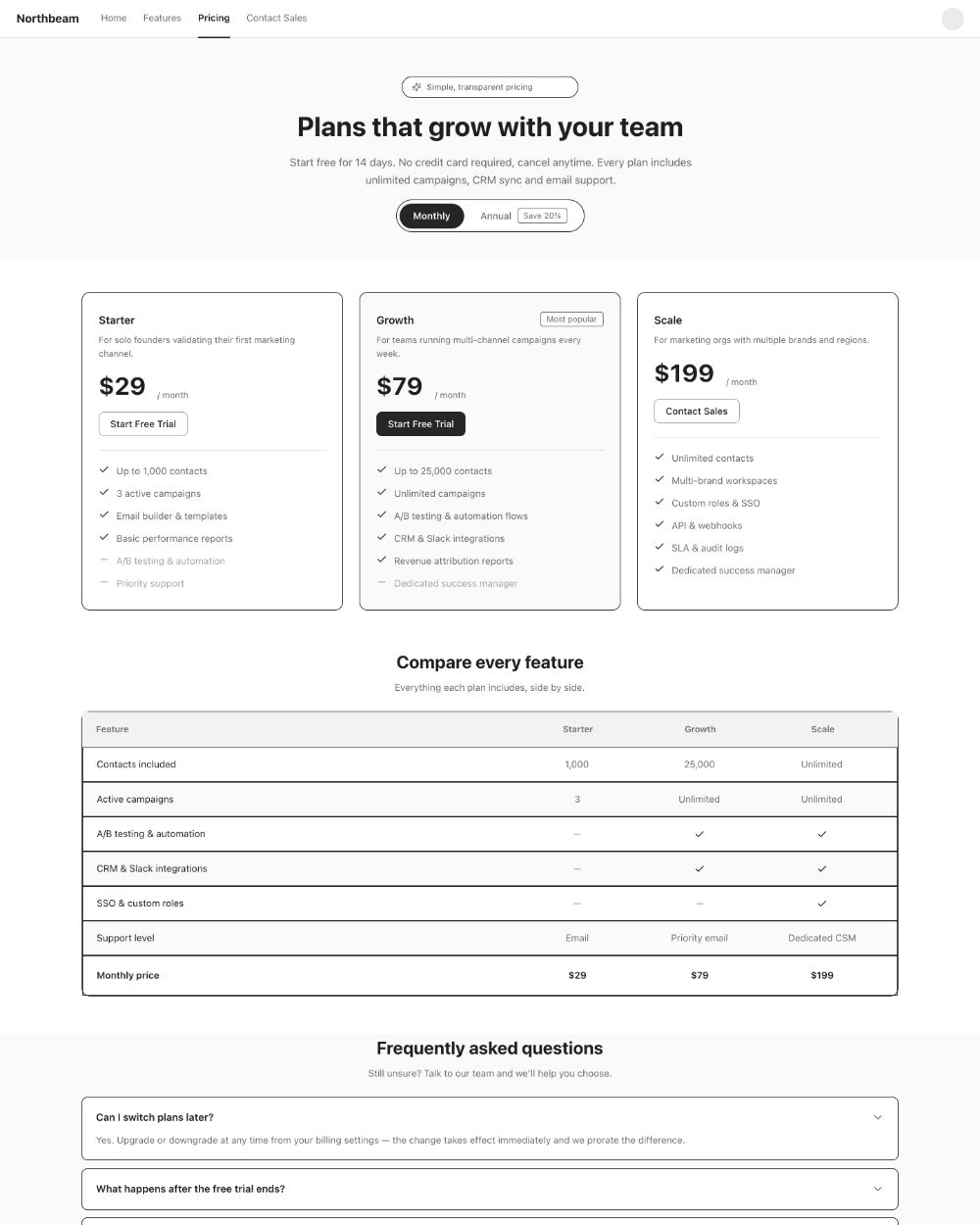 SaaS website · Pricing · AI-generated wireframe prototype in popop-draw