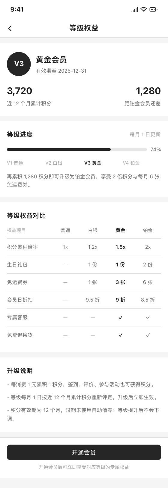 会员中心 · 等级权益 · 啪啪画 AI 生成的线框原型